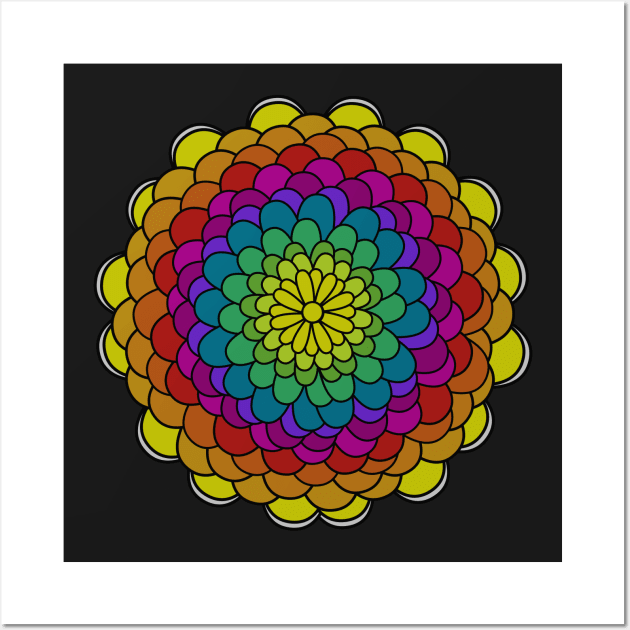 Rainbow Mandala flower Wall Art by YukiRozen